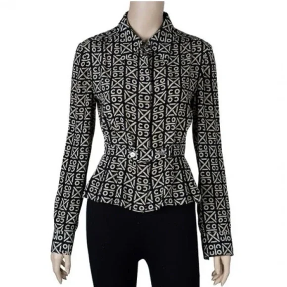 Chanel Coco Printed Logo Silk Blouse Button Down- Small - Picture 3 of 7